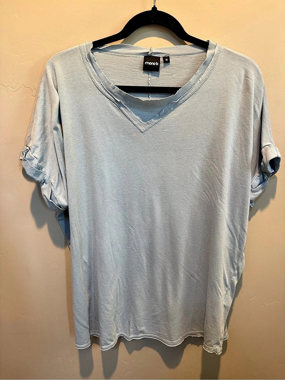 Mono B V-Neck Short Sleeve Top in Blue Size Medium